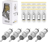 Quelle Tattoo Needle Cartridges Mixed 50PCS. White box with crowned design, contains 50 sterile, transparent cartridges.